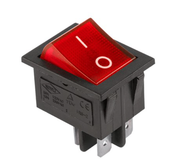 Intrerupator basculant, ON-OFF, rosu, 15A, 250VAC, 4 pini, orificiu montare 30.2x22mm, K0008B