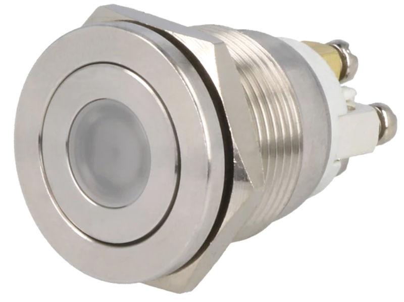 Buton antivandal, OFF-(ON), rosu, 2A/36VDC, IP65, SPST-NO, M19, orificiu montare Ø19mm, V19-10FD-24R-S, ONPOW