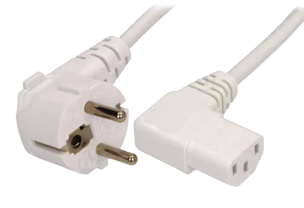 Cablu alimentare, calculator, IEC C13, mamă 90°; ALB, 1.8m, SN312-3/07/1.8W