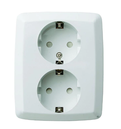 Priza schuko, alba, dubla, montaj ingropat, 16A, IP44, 3274H