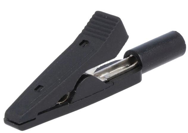 Crocodil negru, izolat; 10A; 60VDC; 41.5mm, soclu 2mm, CR-2PM-BK