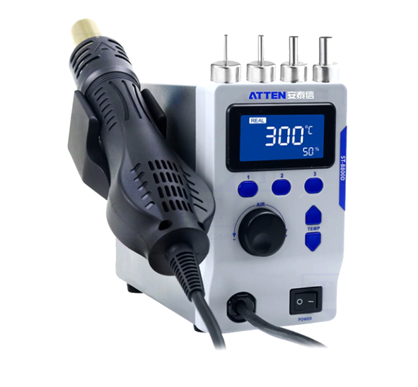 Staţie cu aer cald; digitală, 800W; 100÷500°C; 30-120l/min, 4 duze, ESD, ST8800D, ATTEN