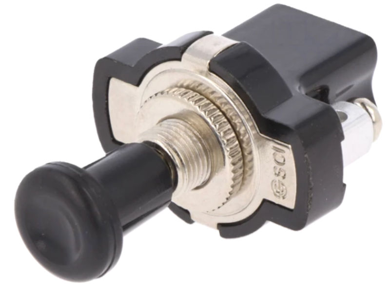 Comutator, push-pull, 2 Poz, OFF-ON, 10A/12VDC, negru, 2 pini, A3-5BB-06, orificiu montare Ø8.5mm, SCI