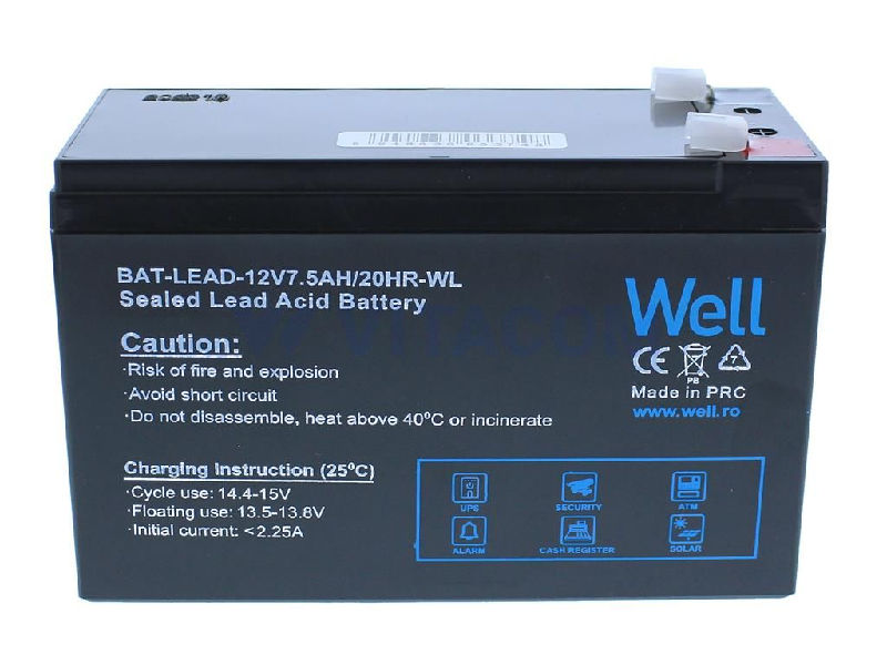 Acumulator 12V, 7.5Ah, plumb, papuc 6.3mm, BAT-LEAD-12V7.5AH