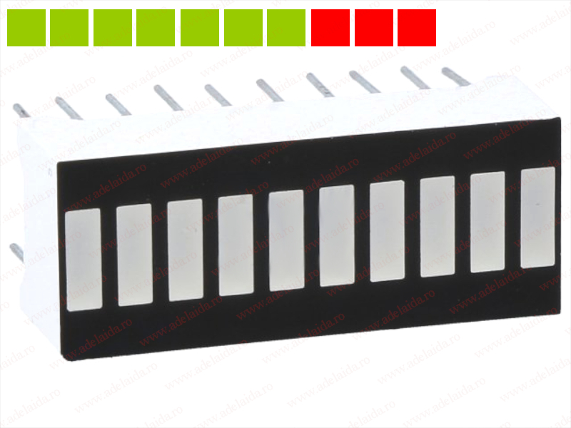 Bargraph cu LED, 10 segmente, 7x verde, 3x rosu, OSX10201-GGR1, OPTOSUPPLY