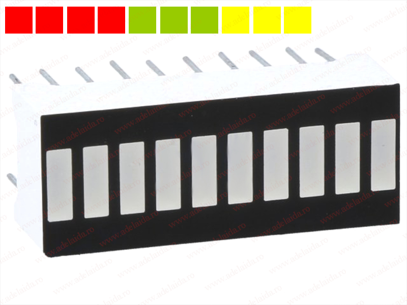 Bargraph cu LED-URI, 10 segmente, 4x rosu, 3x verde, 3x galben, OSX10201-RGY1, OPTOSUPPLY