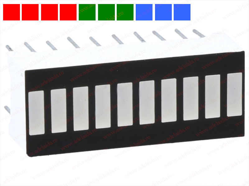 Bargraph cu LED-URI, 10 segmente, 4x rosu, 3x verde, 3x albastru, OSX10201-RPB1, OPTOSUPPLY