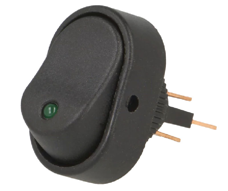 Intrerupator basculant, ON-OFF, 30A, 12VDC, 3 pini, negru, led verde, SPST, RD2-1A-DC-1-GL, SWITCH COMPONENTS