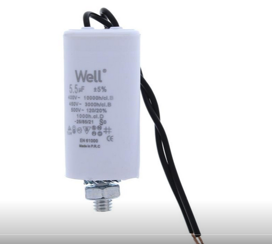 Condensator 5.5uF, pornire motor, surub, fir, 400V, MOTCAP-5.5UF-WR