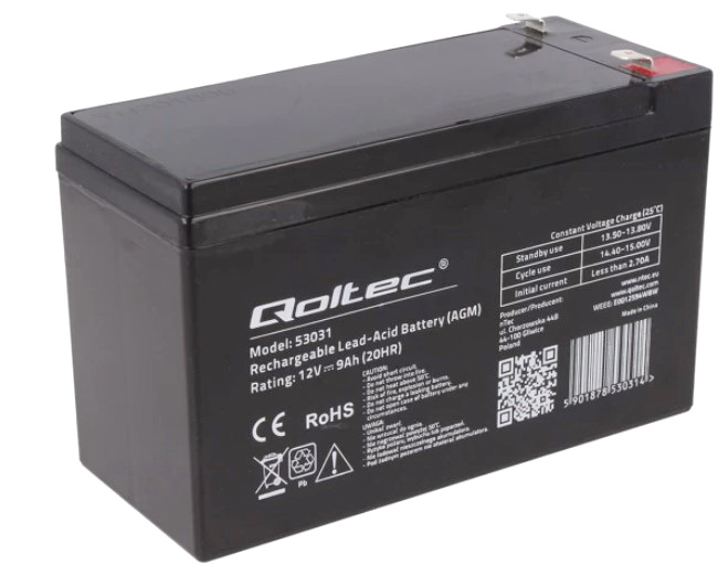 Acumulator 12V, 9A, UPS, borne late, 6.3mm, 53031, QOLTEC
