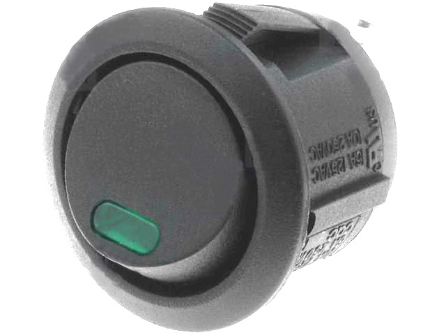 Intrerupator basculant, OFF-(ON), 6A/250V, 20A/12V, 3 pini, SPST, orificiu montare Ø20.2mm, RA2-1A-DC-2-AL