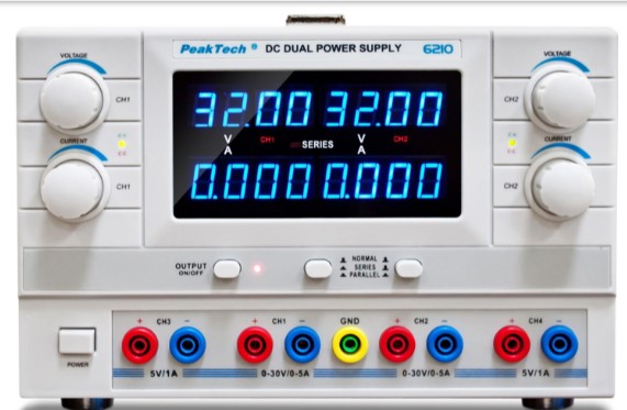 Sursa tensiune laborator, 4 canale, 2 x 0-30VDC, 0-5A, 2 x 5V, 0-1A, display LED, P6210, PEAKTECH