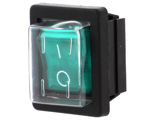 Comutator basculant, verde, ON-OFF, 16A, 4 pini, DPST, orificiu montare 30x22.1mm, MP004422GNF,