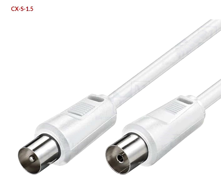 Cablu coaxial, mufa tata tv, 90°, mufa mama tv, dublu ecranat, 1.5m, alb, CX-1.5-S, GOOBAY