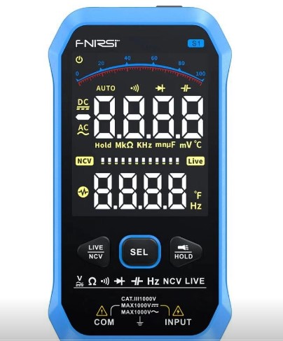 Multimetru digital Smart, afisaj color, tester de tensiune, termometru, AC/DC 1000, FNIRS-S1
