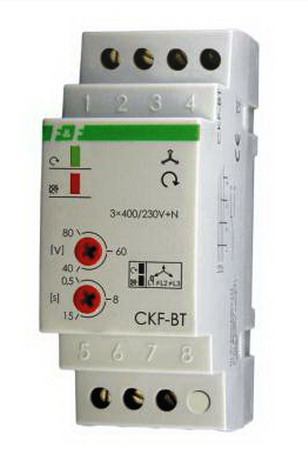 Releu protectie tensiune, motor, trifazat, secvente, cadere faze, 1xNO/NC, 10A, timp setabil, CKF-BT