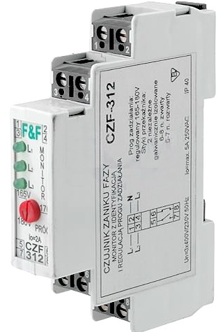 Releu protectie tensiune, motor, cadere faze, asimetrie reglabila, trifazat, 3x400VAC, 1x10A, CZF-311
