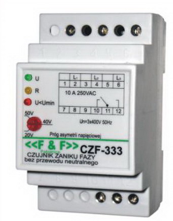 Releu protectie, tensiune, motor, trifazat, asimetrie, cadere, 3x400VAC, 10A, CZF-333