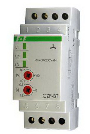 Releu protectie tensiune, motor, trifazat, asimetrie faze, 3x400VAC, 10A, 0.5-15 sec delay, CZF-BT