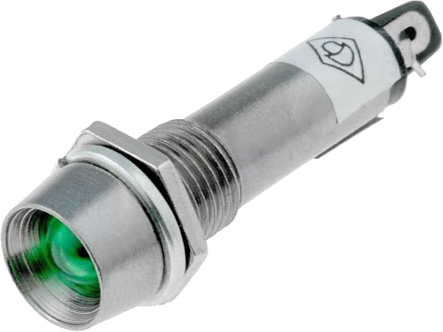 Lampa semnalizare 24V, LED 8mm, concav, verde, orificiu montare 8.2mm, IND8-24G-B