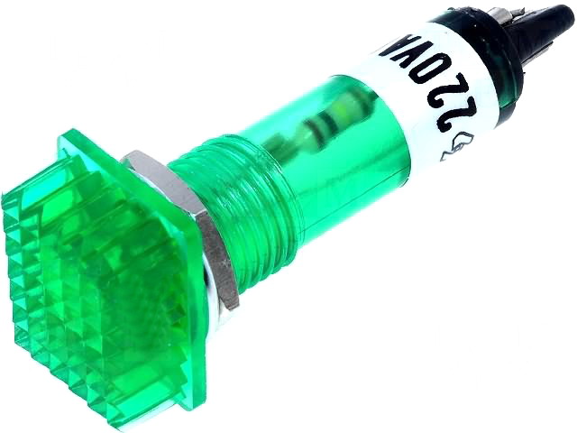 Lampa neon verde, 230VAC, 12x16mm, orificiu de montaj 10mm, NSL-G
