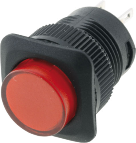 Intrerupator, OFF-ON, rosu, cu led, SPST, 4 pini, orificiu montare 16mm, R13508BL05BRL1