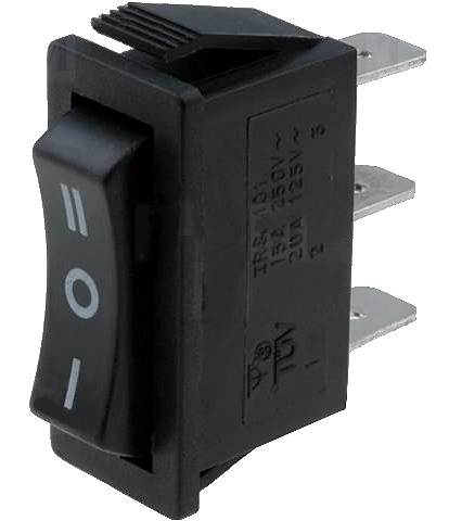 Intrerupator basculant, ON-OFF-ON, 15A, 3 pini, SP3T, orificiu montare 30.3x10.6mm, RS1033C0BK