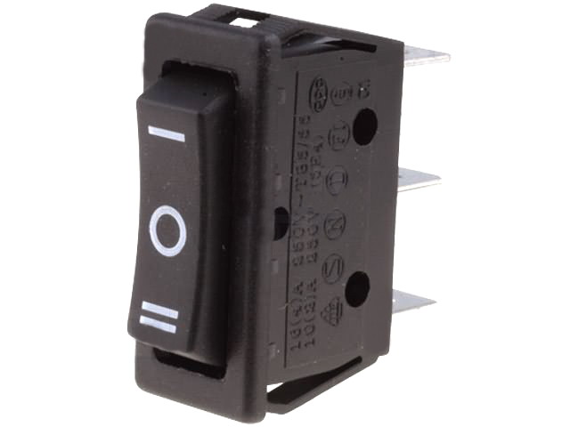 Comutator basculant, ON-OFF-ON, 15A, 3 pini, SP3T, orificiu montare 30.3x10.6mm, RS1033C6BK
