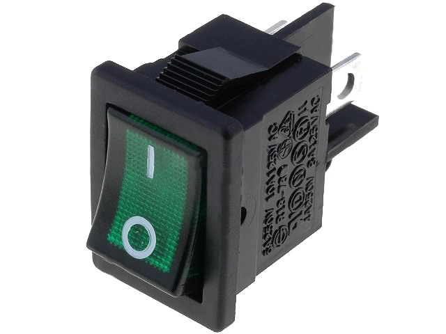 Comutator basculant; ON-OFF, 6A, 4 pini, DPST, orificiu montare 19.4x13mm, ILUMINAT, RS1373CBG2N2