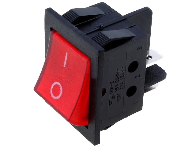 Comutator basculant, OFF-ON, 15A, cu lampa rosu, 4 pini, DPST, orificiu montare 31x22.3mm, RSI2013C3RD