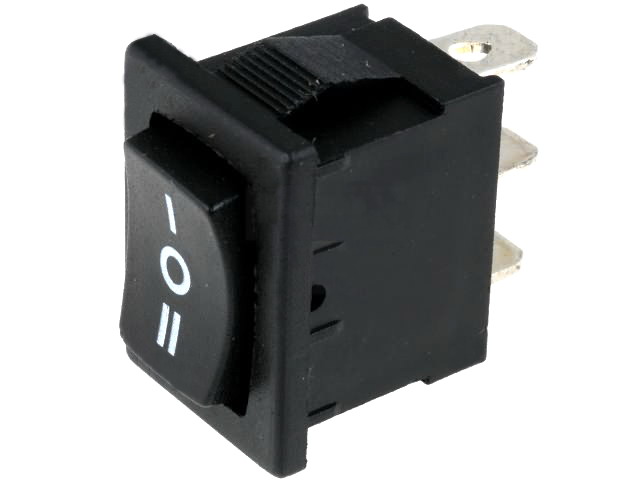 Comutator basculant, (ON)-OFF-(ON), 6A, 3 pini, SP3T, orificiu montare 19.2x13mm, RSM1232C0BK