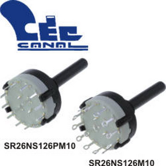 Comutator rotativ, monopolar, 12 poz, orificiu montare Ø26mm, SR26NS1112M10