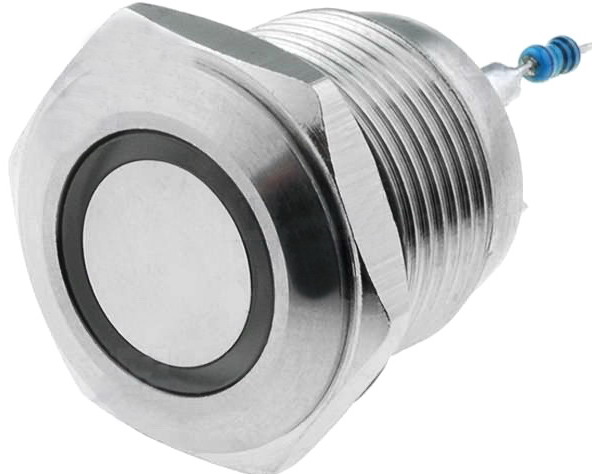 Buton antivandal, OFF-(ON), rosu, 24V, IP65, SPST-NO, M16, orificiu montare Ø16mm, V16-10R-24R-S