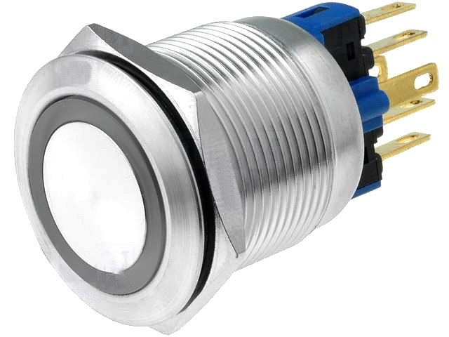 Buton antivandal, verde, ON-ON, BISTABIL, 12V, SPST-NO/NC, IP65, orificiu montare 22mm, V22-21R-12G-S