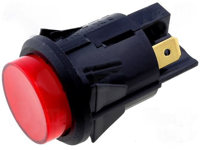 Push buton, bistabil, rotund, rosu, ON-OFF, 16A, 4 pini, DPST-NO, orificiu montare Ø25mm, C7053AFNAA, BULGIN