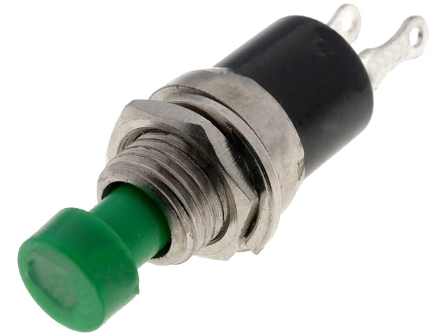 Push buton, monostabil, rotund, verde, OFF-(ON), orificiu montare Ø7mm, PS10BGN