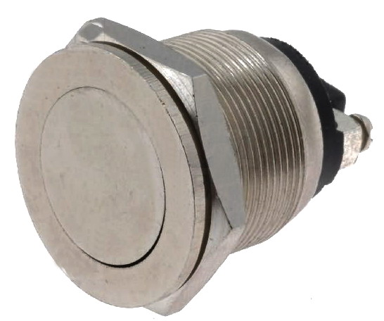 Buton antivandal, monostabil, OFF-(ON), SPTS-NO, 2A, 2 PINI, M19, orificiu montare Ø19mm, PS28B-2