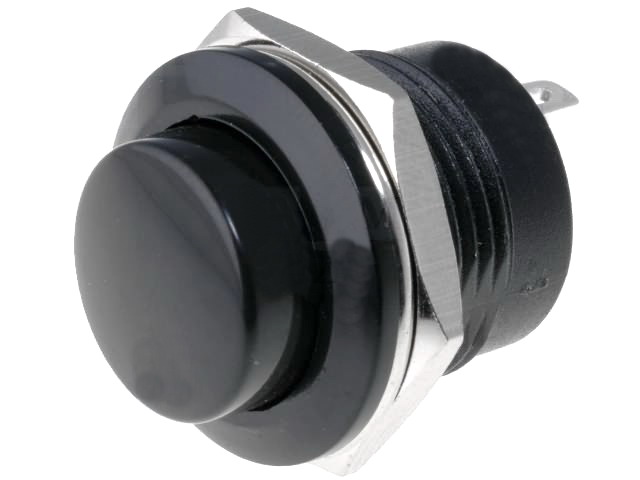 Push-buton monostabil, rotund negru, OFF-(ON), SPST, 3A, orificiu montare 16mm, PS507A-BB