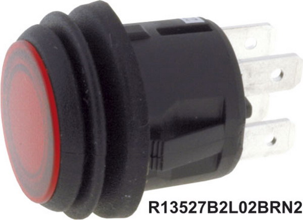 Intrerupator etans, DPST, ON-OFF, 6A, rosu, orificiu de montare 20.2mm, R13527B2L02BRN2