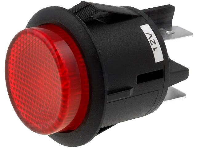 Intrerupator push bistabil, rosu, OFF-ON, DPST-NO, 20A, 4 pini, iluminat led, orificiu montare Ø25mm, R13541BL01BRL1