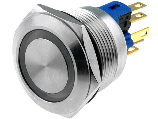 Buton antivandal verde, 24V, ON-(ON), monostabile, IP65, SPST-NO, NC, orificiu montare Ø22mm, V22-11R-24G-S