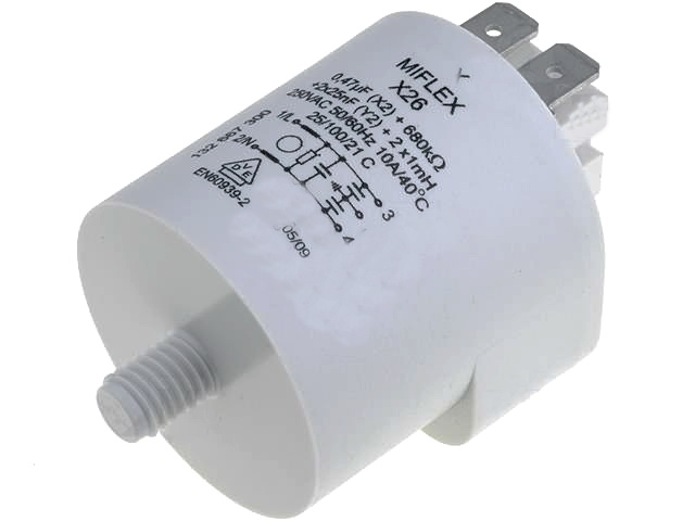 Filtru retea, supresor, anti-interferente, alimentare; 1mH; Cx:0,47uF, 10A; 250VAC, X26, MIFLEX