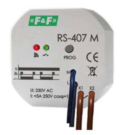 Comanda radio, OFF-(ON), receptor, 868MHz, monostabil, 230VAC, 1xNO, 5A, RS-407M