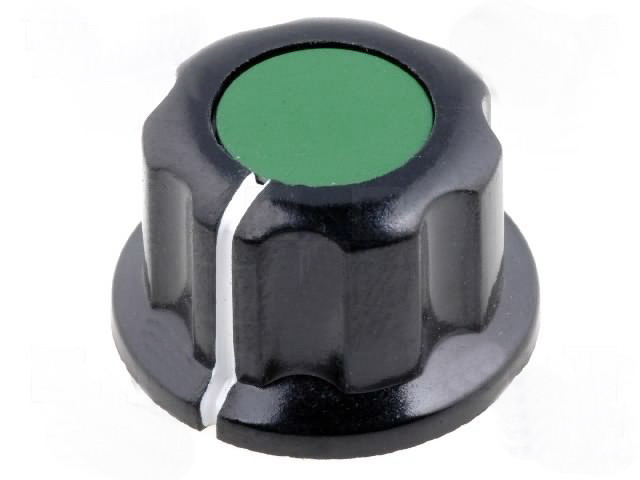 Buton plastic, potentiometru, cu flanşă; bachelită; Øax: 6,35mm; Ø16,5x11mm, G19-GN