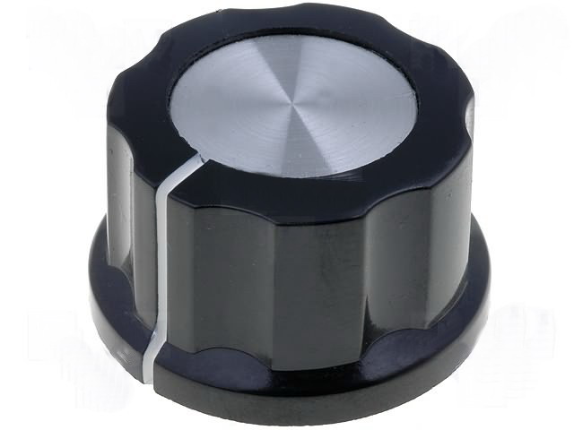 Buton plastic, pt potentiometru, Buton rotativ; cu flanşă; bachelită; Øax: 6,35mm; Ø24x16mm, G26-S