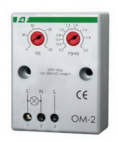 Releu protectie depasire putere consum, limitator de putere,  230VAC, 200W-2000W, 16A, AC1, OM-2