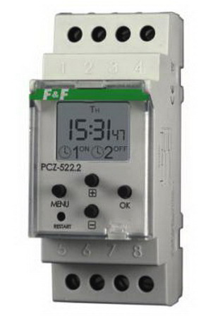 Timer programabil, zilnic, saptamanal, program week-end, 2 canale, 2x125 perechi ON-OFF, 16A, NFC, PCZ-522.3