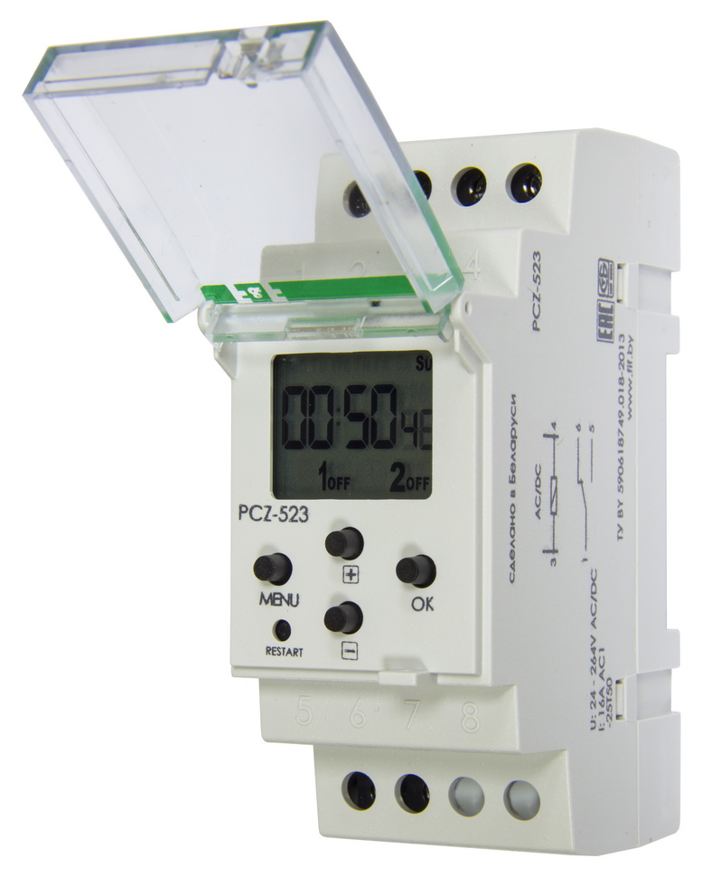 Timer programabil, zilnic, saptamanal, 2 canale, 2x 60 perechi evenimente, 16A, AC1, PCZ-523.2