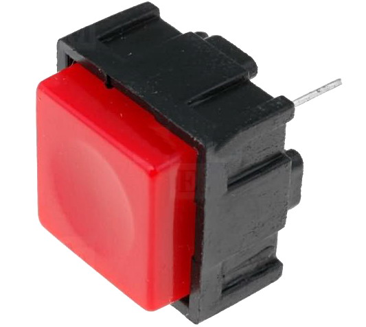 Buton push, monostabil, OFF-{ON}, PCB, rosu, 2 PINI, MS-12RD