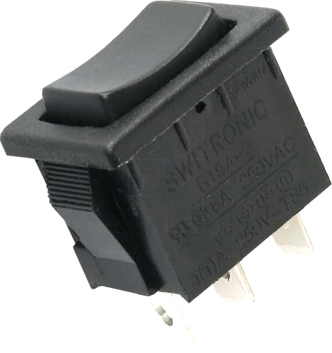 Intrerupator basculant; (ON)-OFF-(ON), 3 pini, 3A, SP3T, monostabil, orificiu montare 19x13mm, D-KWS22